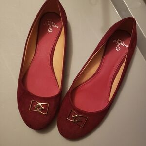 Burgundy Women's Suede Ballet Flats with Gold Accent
